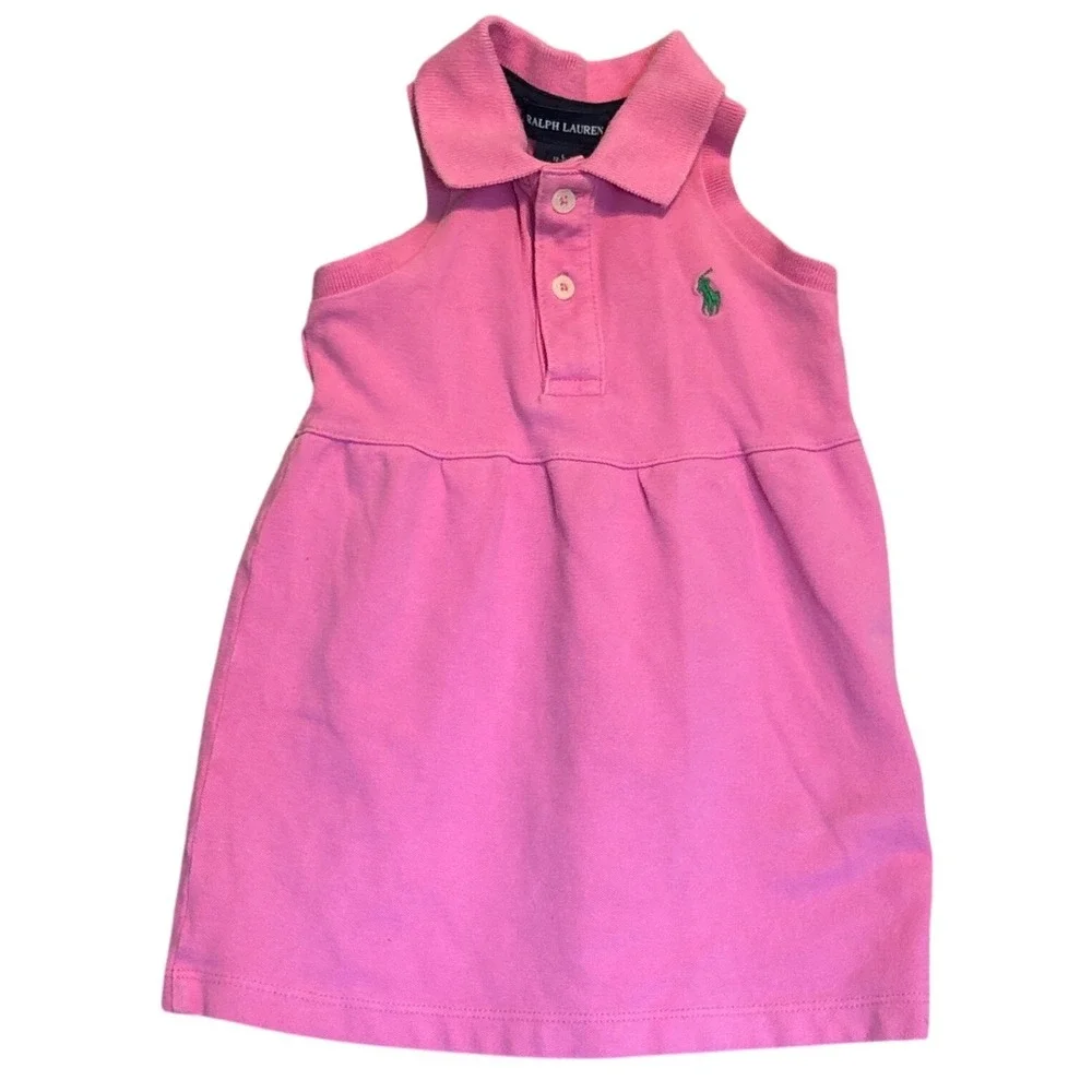 Ralph Lauren Polo Dress Girls 18M Pink Sleeveless Racerback Cotton Pique